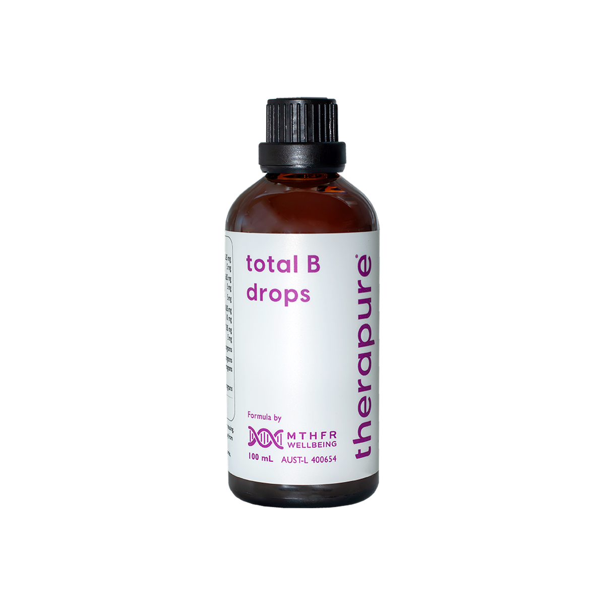 A supplement container of MTHFR (TheraPure) Total B Drops 100ml by MTHFR Support