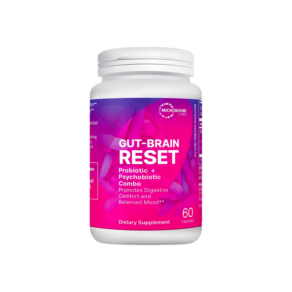A supplement container of Gut-Brain Reset 60c by Microbiome Labs