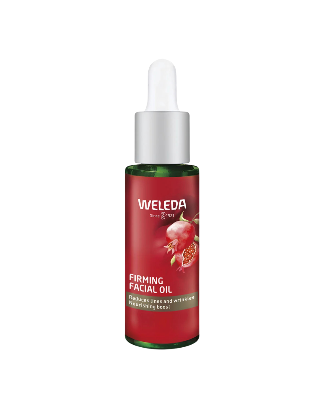 A supplement container of Firming Facial Oil (Pomegranate) by Weleda