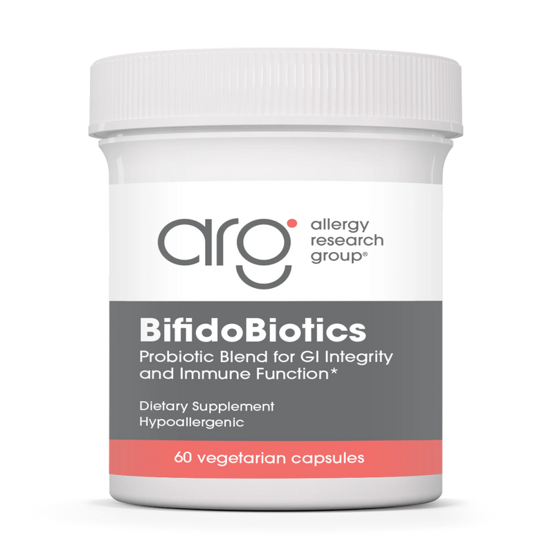 A Supplement container with the name BifidoBiotics by Allergy research Group.