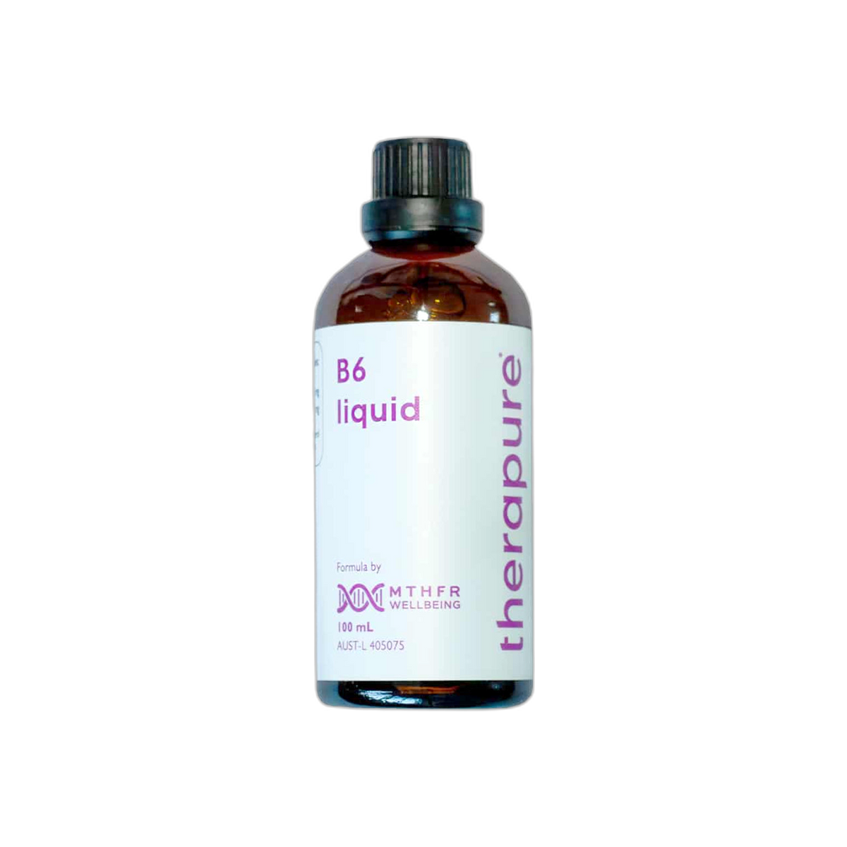A Supplement bottle with the name B6 Liquid by therapure, MTHFR