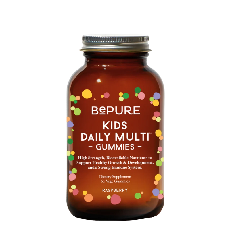 A Supplement container with the name Kids Daily Multi by BePure.