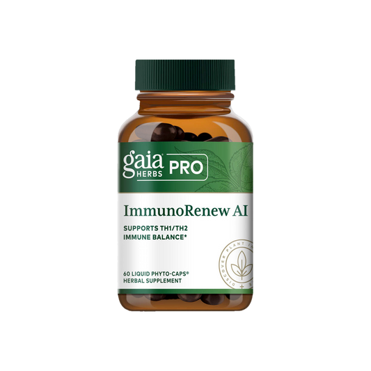A Supplement container with the name mmunoRenew AI by Gaia Herbs Pro.