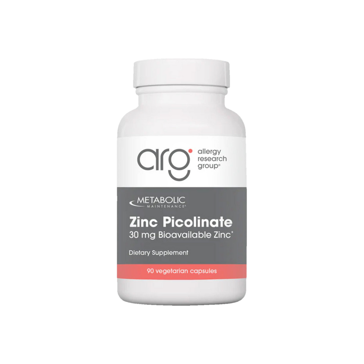 A Supplement container with the name Zinc Picolinate (30mg) by Metabolic Maintenance.