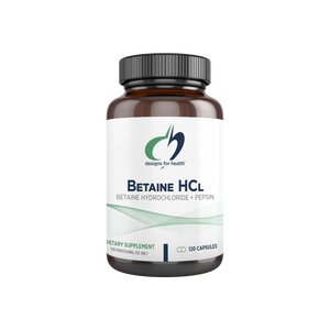 A supplement container of Betaine HCI by Designs for Health - USA