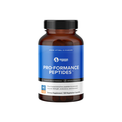 A supplement container of Pro-Formance Peptides by Designs for Sport