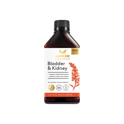 A supplement container of Bladder + Kidney Support 250ml by Harker Herbals