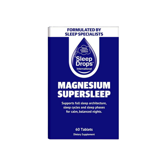 A supplement container of SleepDrops Magnesium Super Sleep 60 caps (CleverSleep) by SleepDrops