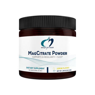 A supplement container of MagCitrate Powder by Designs for Health - USA