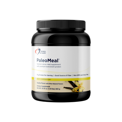 A supplement container of PaleoMeal (Vanilla) by Designs for Health - USA