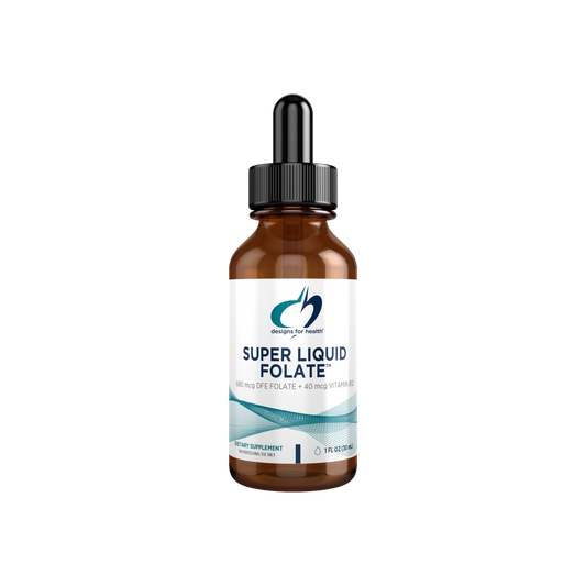 A supplement container of Super Liquid Folate by Designs for Health - USA