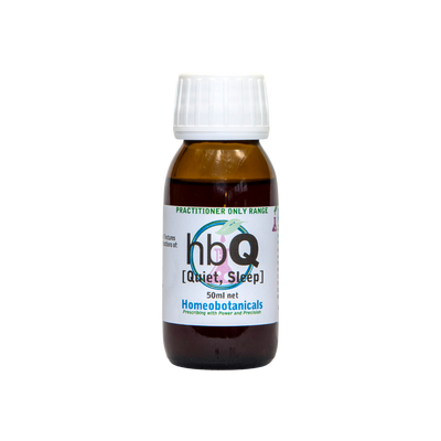 A supplement container of hbQ (Quiet & Sleep) 50ml by Homeobotanicals
