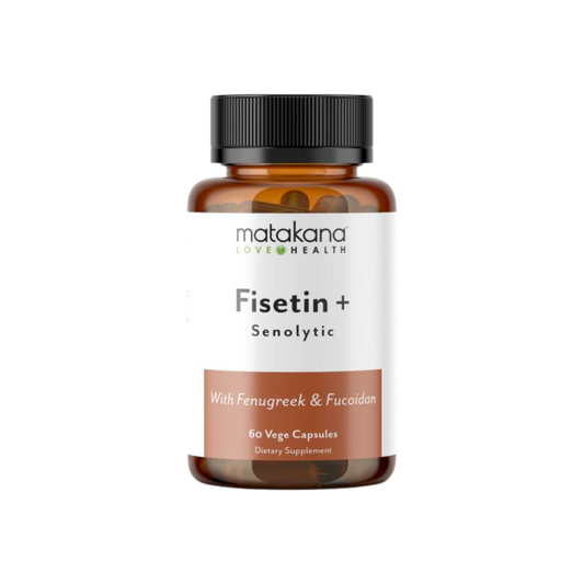 A supplement container of Fisetin + Senolytic by Matakana Superfoods