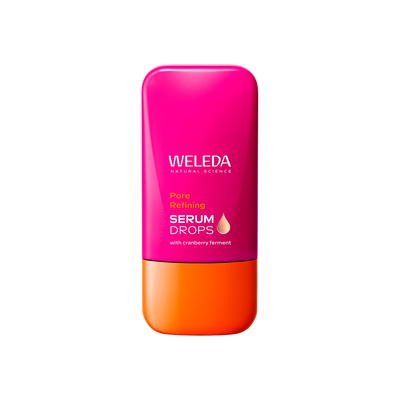 A supplement container of Pore Refining Vitamin C Serum Booster Drops by Weleda