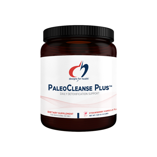 A supplement container of PaleoCleanse Plus (Strawberry Vanilla Flavour) by Designs for Health - USA