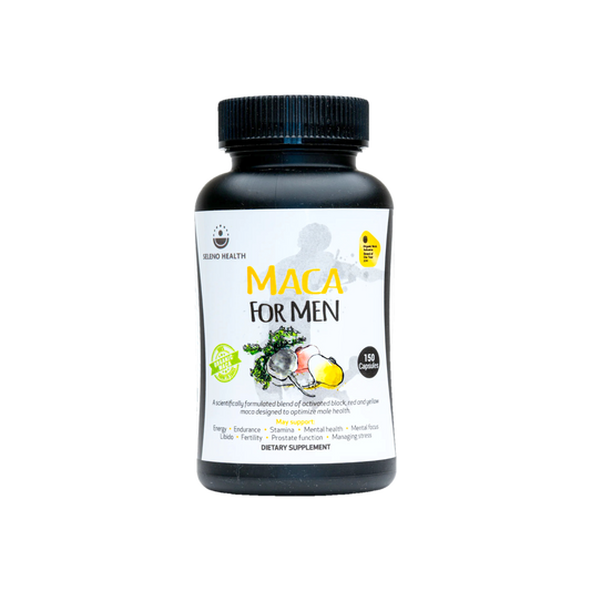 A supplement container of Maca for Men by Seleno Health (Retail)