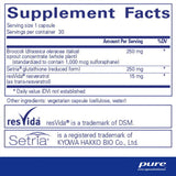 Text describing the Ingredients: Broccoli ( Brassica oleracea italica), Setria glutathione (reduced form) resVida resveratrol (as trans-resveratrol).