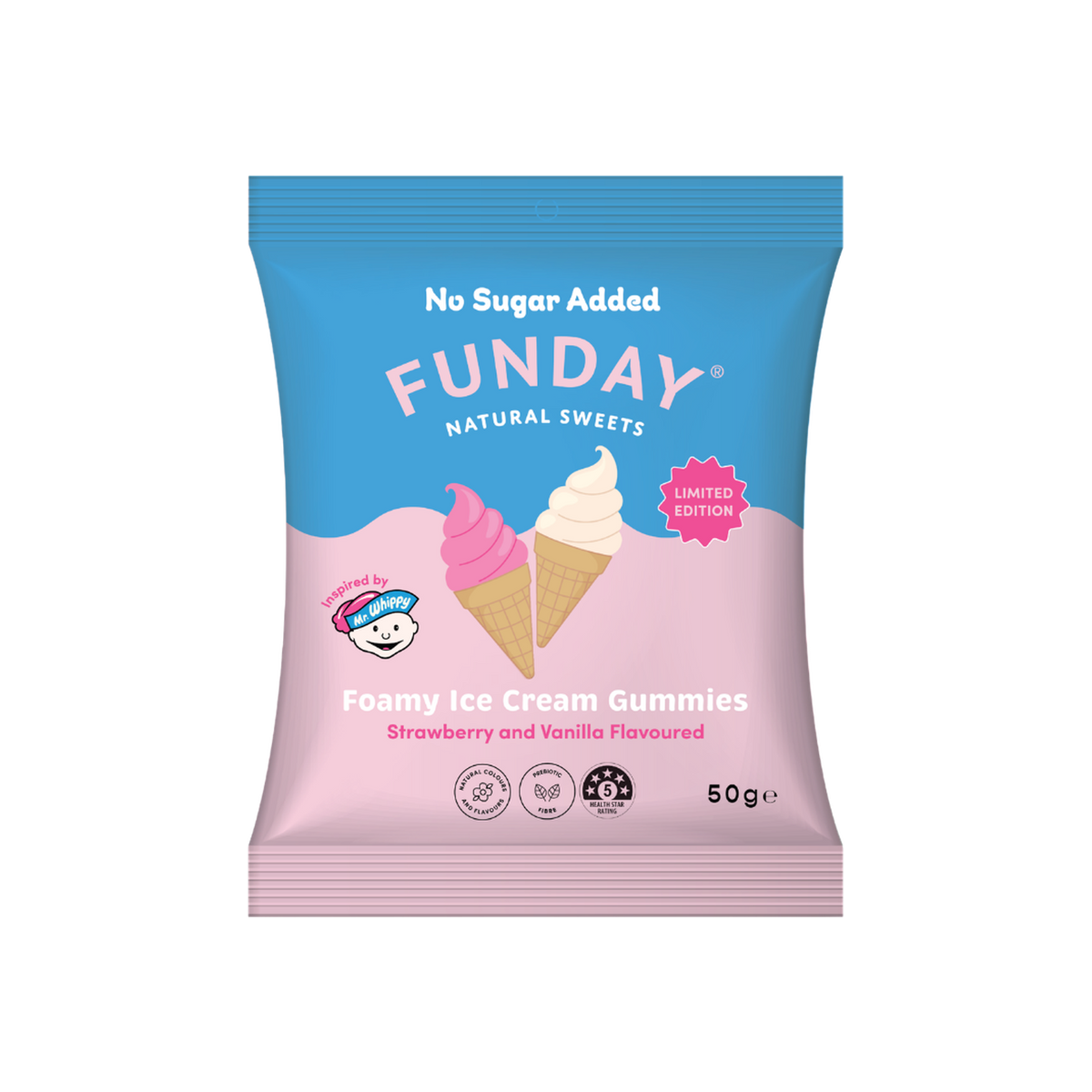 A supplement container of Mr Whippy Ice Cream Gummies by Funday Natural Sweets