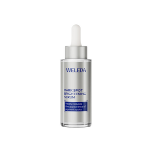 A supplement container of Dark Spot Brightening Serum (Blue Gentian & Edelweiss) by Weleda