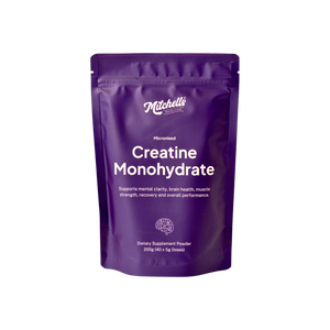 A supplement container of Creatine Monohydrate by Mitchells Nutrition