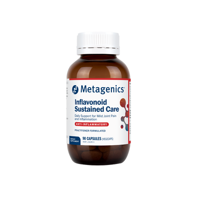 A supplement container of Inflavonoid Sustained Care by Metagenics