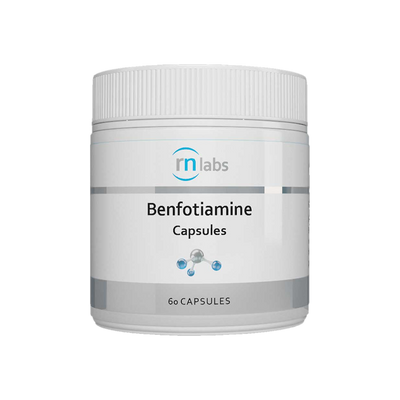 A Supplement container with the name Benfotiamine by RN Labs