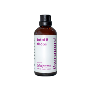 A supplement container of MTHFR (TheraPure) Total B Drops 100ml by MTHFR Support