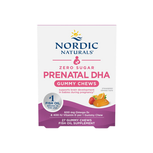 A supplement container of Zero Sugar Prenatal DHA Gummies 27s by Nordic Naturals