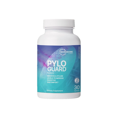 A supplement container of PyloGuard 30c by Microbiome Labs