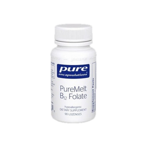 A supplement container of PureMelt B12 Folate 90 lozenges by Pure Encapsulations