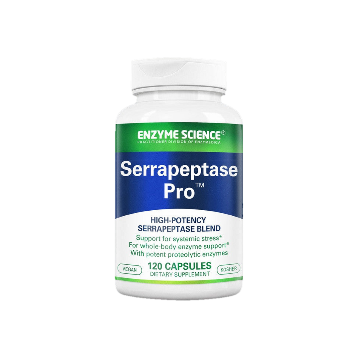 A supplement container of Serrapeptase Pro 120c by Enzyme Science
