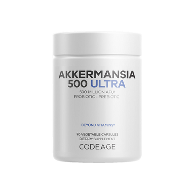 A supplement container of Akkermansia 500 Ultra 90c by Codeage