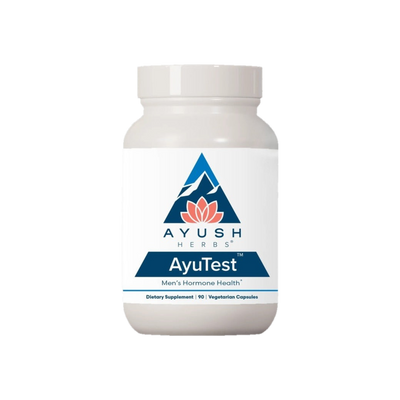A supplement container of AyuTest 90c by Ayush Herbs