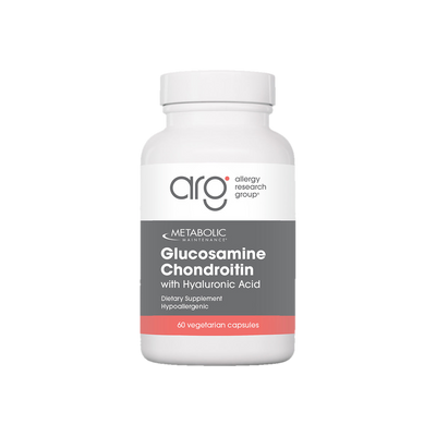 A supplement container of Glucosamine Chondroitin with Hyaluronic Acid 60c by Metabolic Maintenance