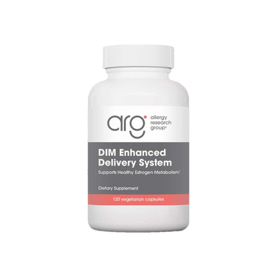 A supplement container of DIM Enhanced Delivery System 120c by Allergy Research Group