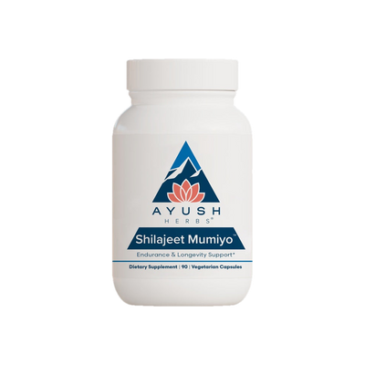 A supplement container of Shilajeet Mumiyo 90c by Ayush Herbs