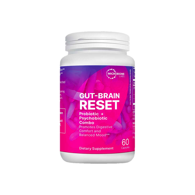 A supplement container of Gut-Brain Reset 60c by Microbiome Labs