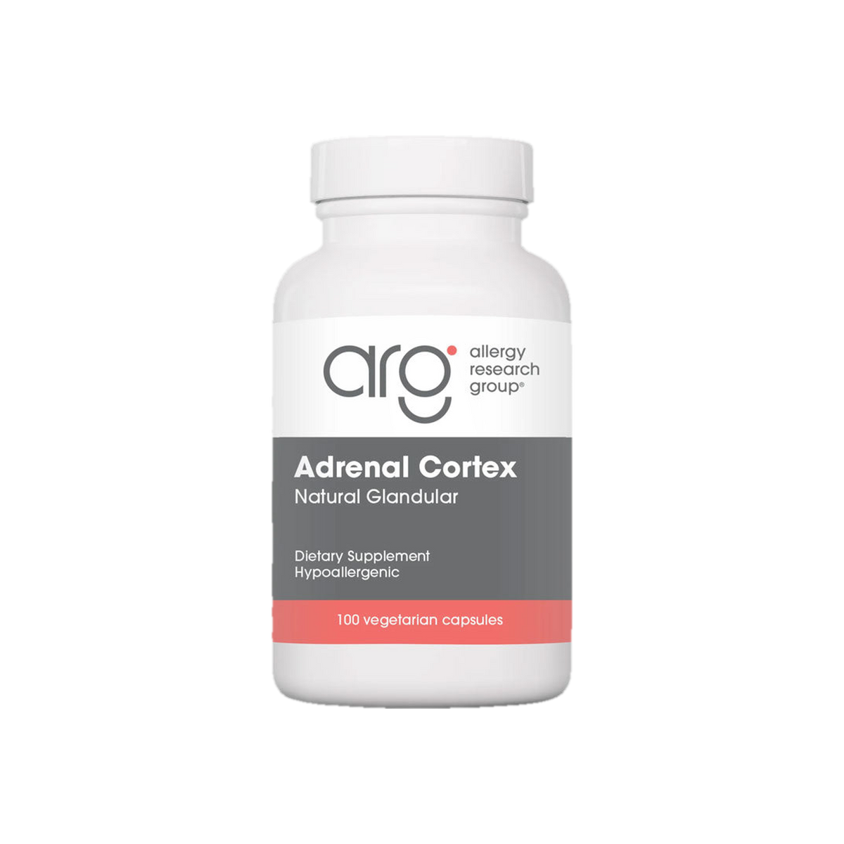 A supplement container of Adrenal Cortex 100c by Allergy Research Group