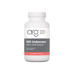 A supplement container of NO Inducers 180c by Allergy Research Group