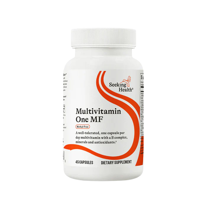 A supplement container by the name of Multivitamin One MF by Seeking Health