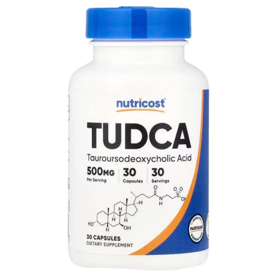 A Supplement container with the name TUDCA by Nutricost.