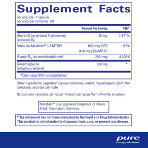 Ingredients: Vitamin B6, Folate, Vitamin B2, Trimethlglycine 