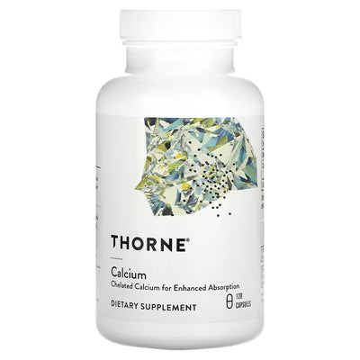 A Supplement container with the name Calcium, Chelated Calcium for Enhanced Absorption by Thorne