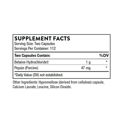 Ingredients containing Betaine Hydrochloride, Pepsin, Porcine.