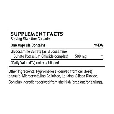 Text describing the Ingredients: Glucosamine Sulfate (as Glucosamine Sulfate Potassium Chloride complex)