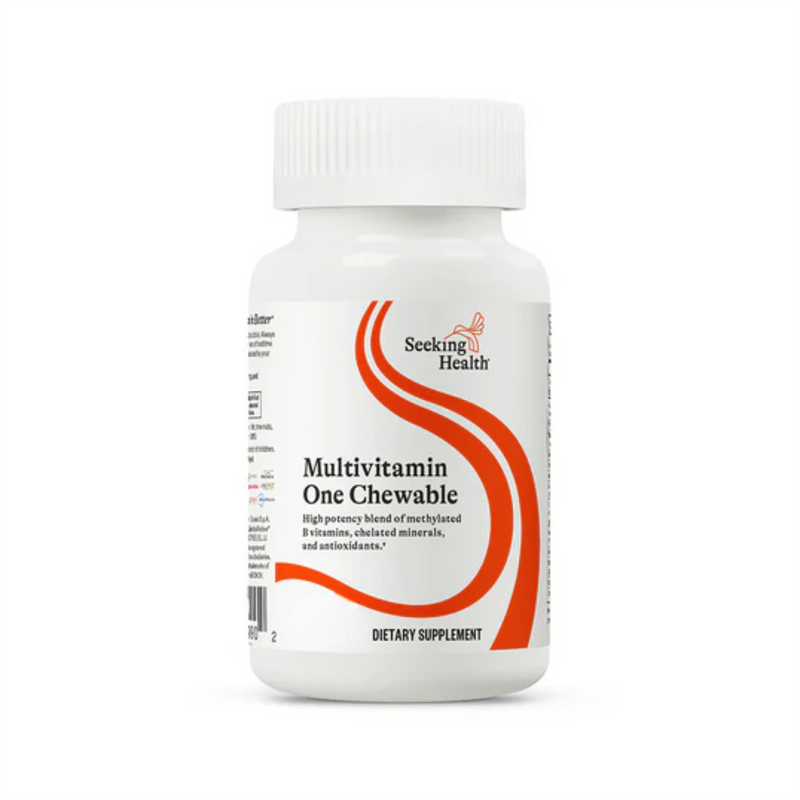 A Supplement container with the name Multivitamin One Chewable by Seeking Health.