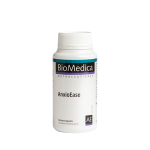 A Supplement container with the name AnxioEase (150 caps) by BioMedica