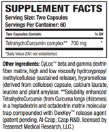 Supplement facts for TetraCumin-SR - (Slow Release)