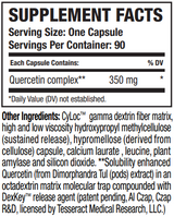 Supplement facts for QuerciSorb™ SR listing ingredients including Amylase, Calcium, Chromium Picolinate, Dextrin, Fiber