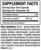 Supplement facts for QuerciSorb™ QR listing ingredients including Quercetin